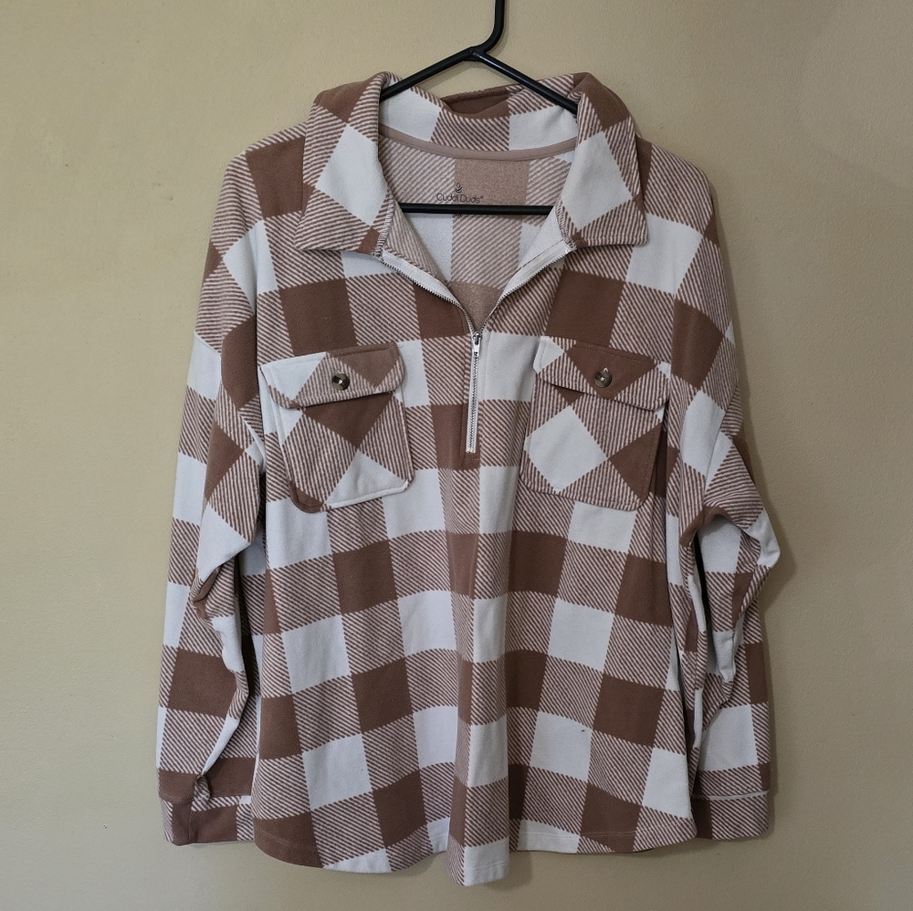 Mauve Pink and White Plaid Button-Up Shirt